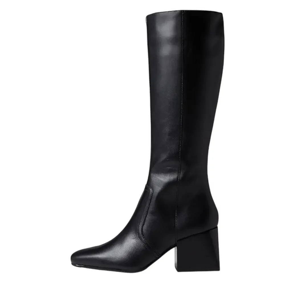 Blondo Black Tall Leather Knee Boots with Block Heel